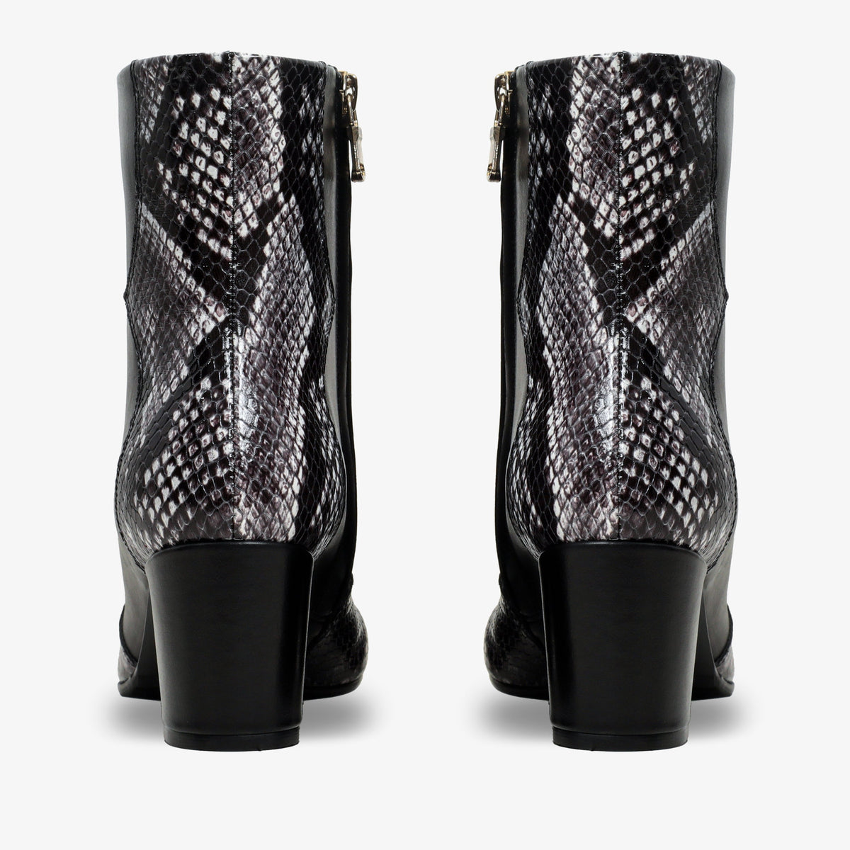 The Arezzo Black & White Leather Block Heel Women Boot