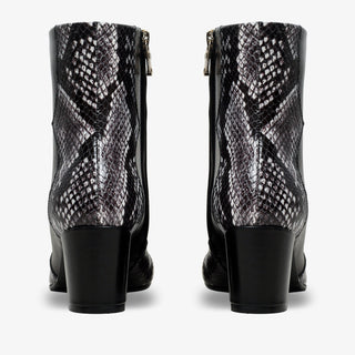 The Arezzo Black & White Leather Block Heel Women Boot