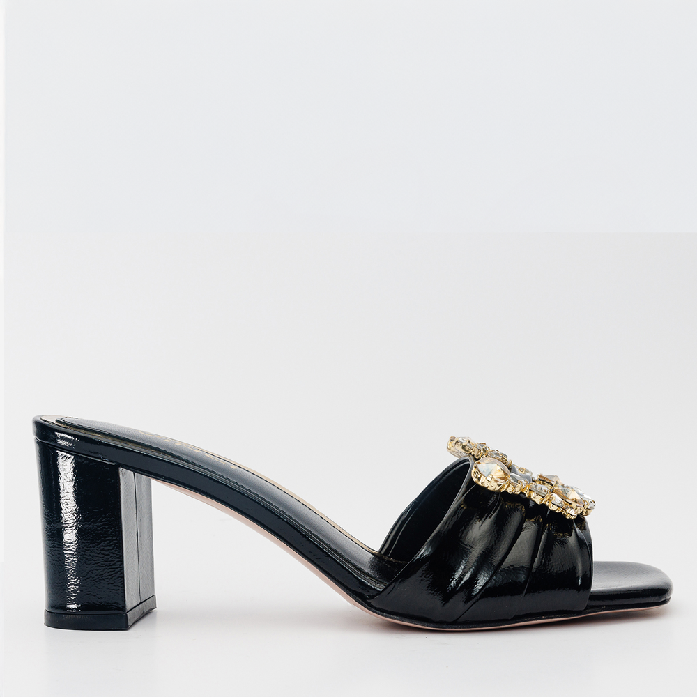 The Micro Black Leather Women Sandal - Glamourous Grace