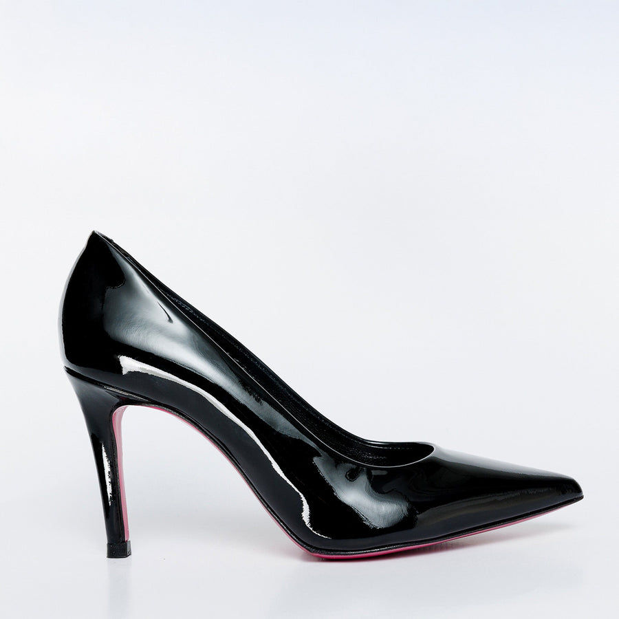 The Ege Black Patent Leather Pump Fuchsia Sole Women Shoe - Glamourous Grace