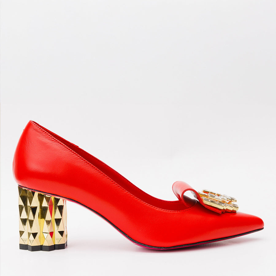 The Love Red Leather Block Heel Pump Women Shoe - Glamourous Grace