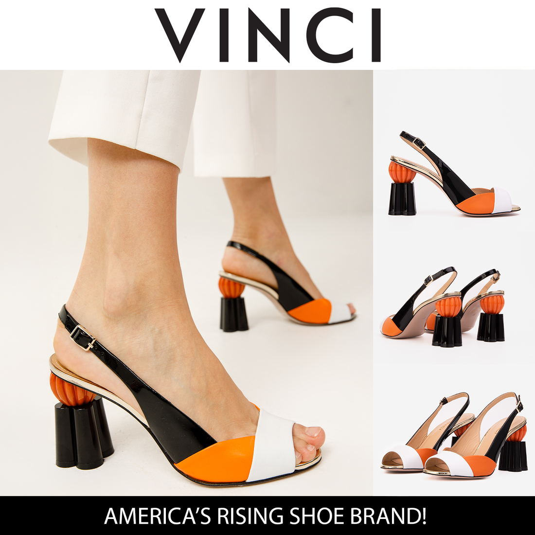 The Rize Black & Orange Pumpkin Heel Leather Women Sandal - Glamourous Grace
