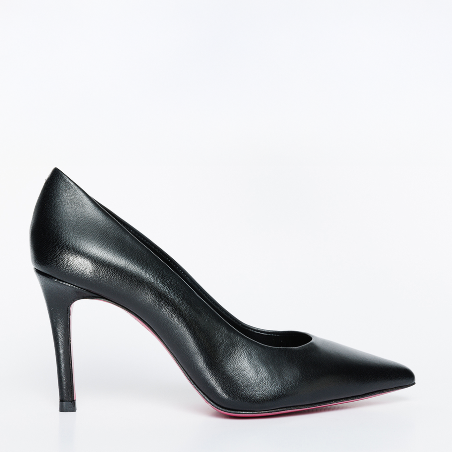 The Ege Black Leather Pump Fuchsia Sole Women Shoe - Glamourous Grace