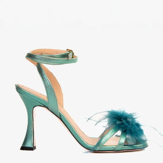 The Siena Turquoise Leather Ankle Strap Plumed Women Sandal Final Sale! - Glamourous Grace