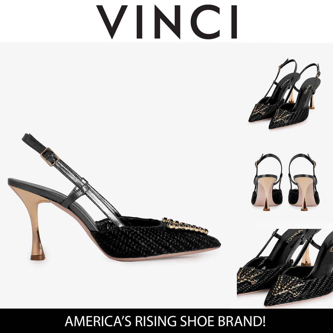 The Luna Black Leather Slingback Women Sandal - Glamourous Grace