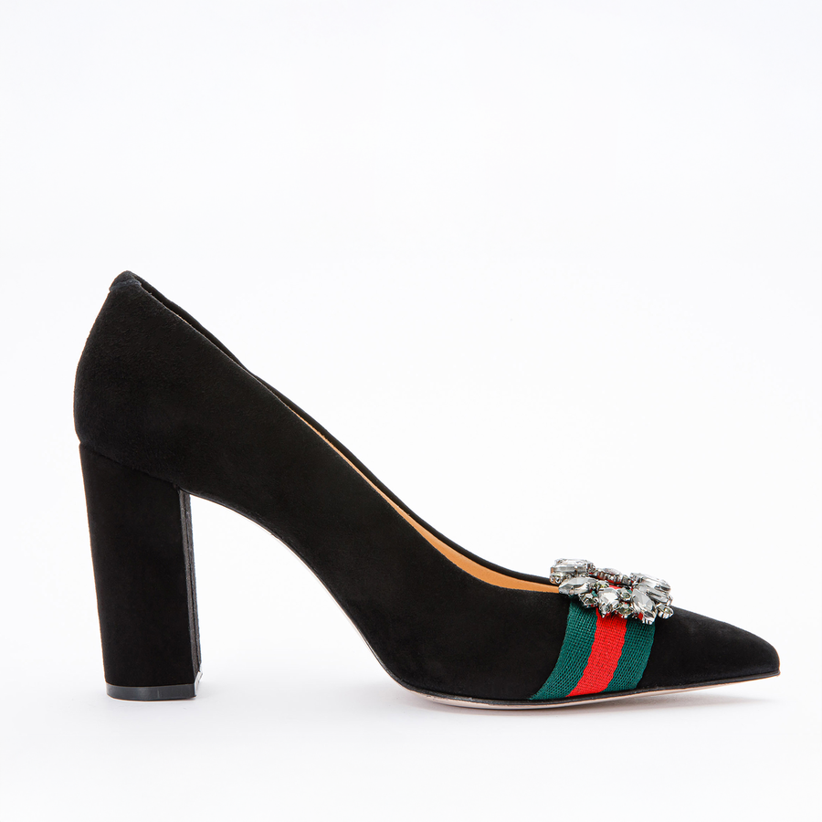 The Afega Black Suede Leather Block Heel Pump Women Shoe - Glamourous Grace