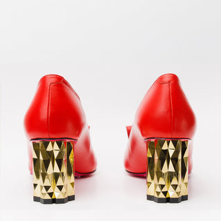 The Love Red Leather Block Heel Pump Women Shoe - Glamourous Grace
