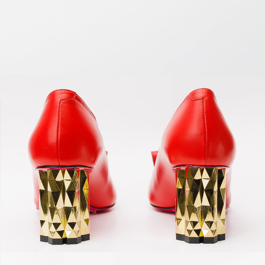 The Love Red Leather Block Heel Pump Women Shoe - Glamourous Grace