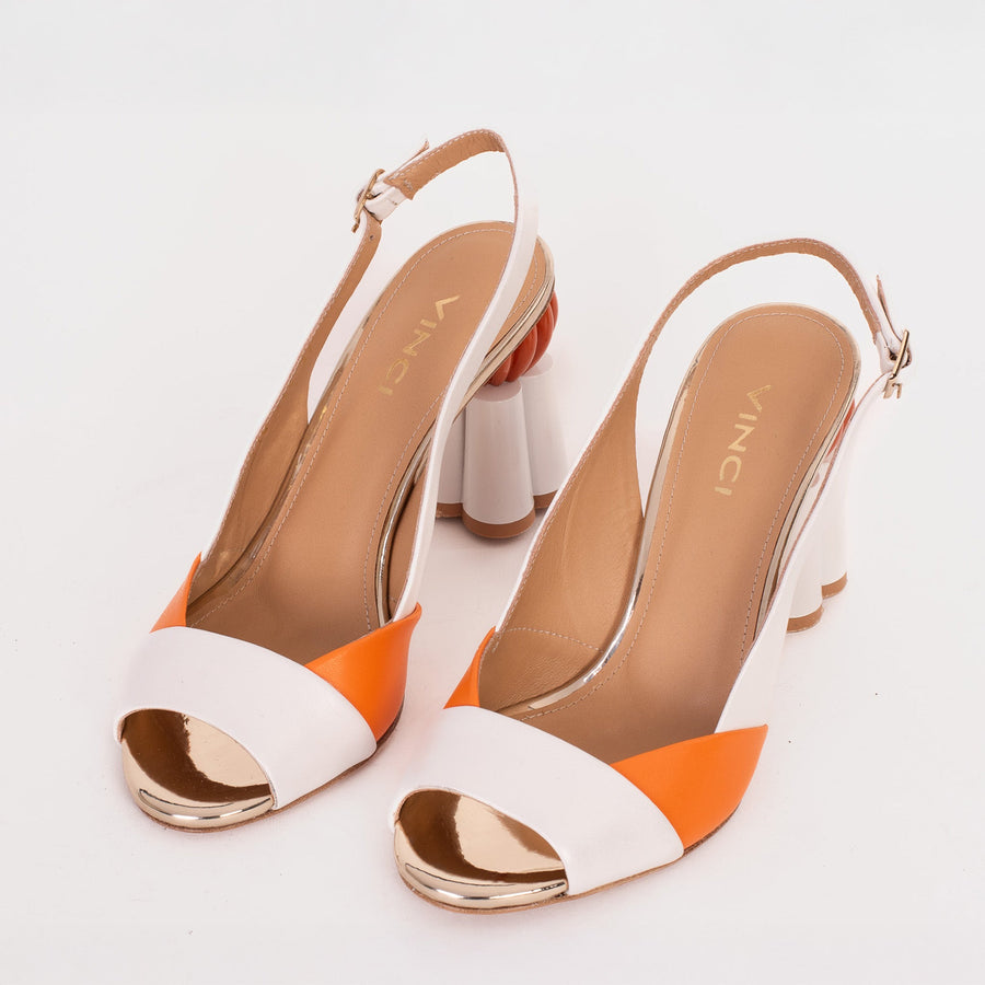 The Rize White Leather Pumpkin Heel Women Sandal - Glamourous Grace