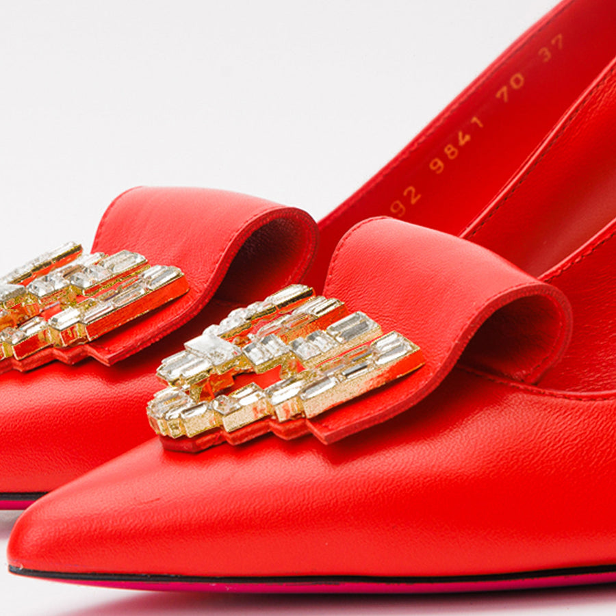 The Love Red Leather Block Heel Pump Women Shoe - Glamourous Grace