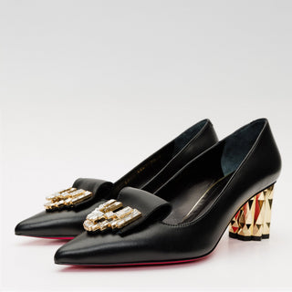 The Love Black Leather Block Heel Pump Women Shoe - Glamourous Grace