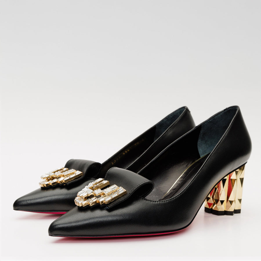 The Love Black Leather Block Heel Pump Women Shoe - Glamourous Grace