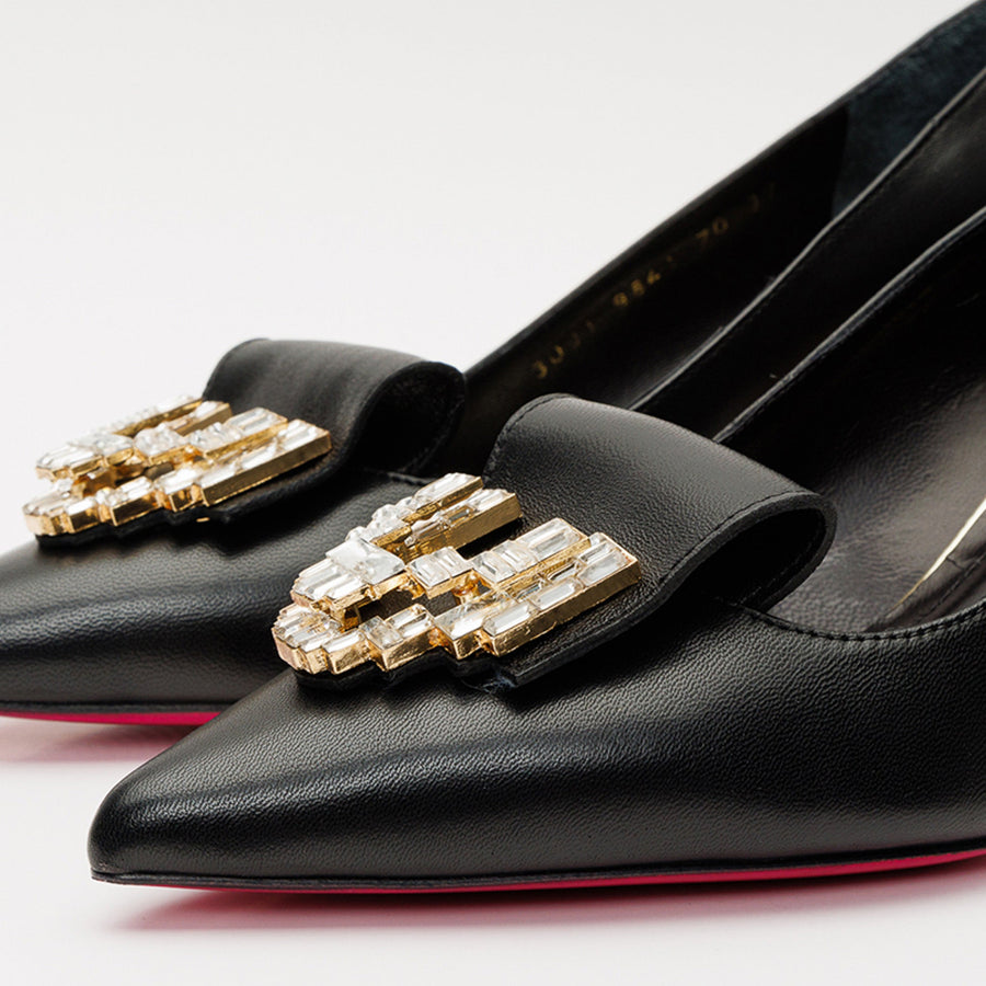 The Love Black Leather Block Heel Pump Women Shoe - Glamourous Grace