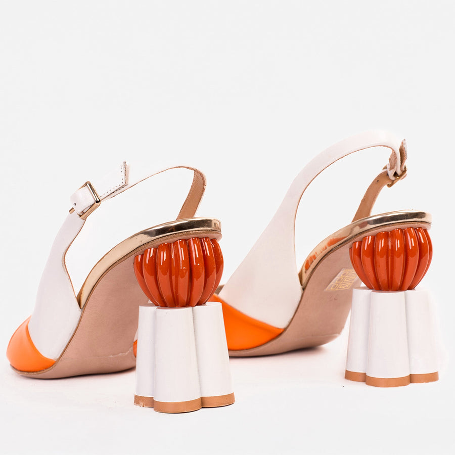 The Rize White Leather Pumpkin Heel Women Sandal - Glamourous Grace