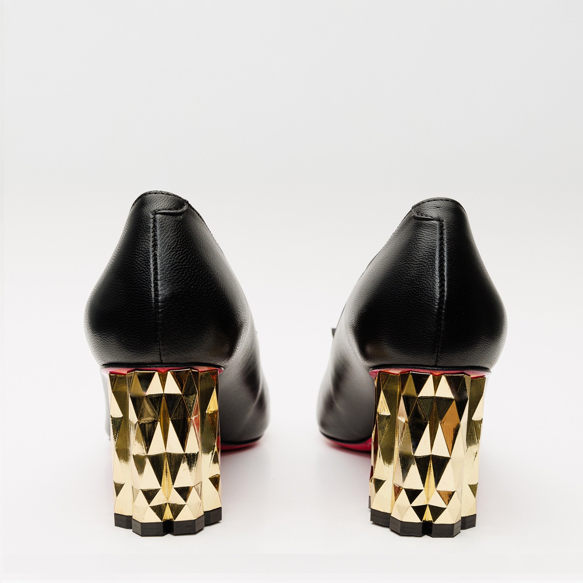 The Love Black Leather Block Heel Pump Women Shoe - Glamourous Grace