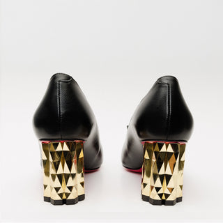The Love Black Leather Block Heel Pump Women Shoe - Glamourous Grace