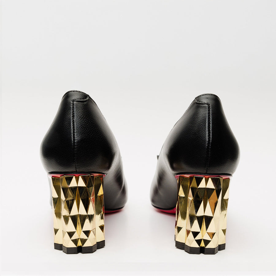 The Love Black Leather Block Heel Pump Women Shoe - Glamourous Grace