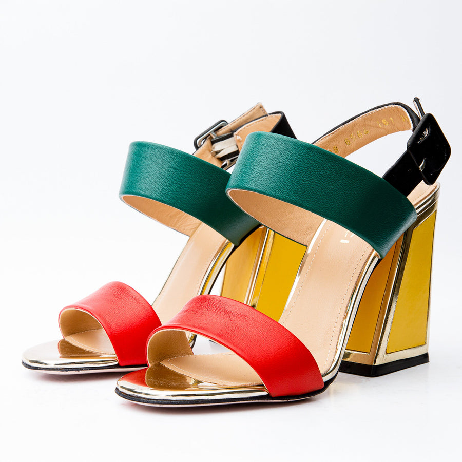 The Niger Block Heel Multicolor Leather Women Sandal - Glamourous Grace