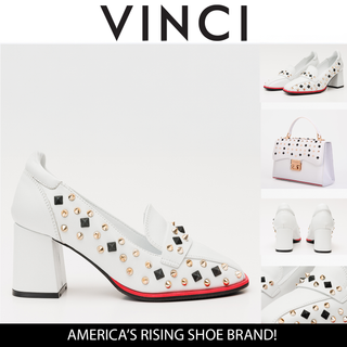 The Infanta White Spike Leather Block Heel Pump Women Shoe - Glamourous Grace