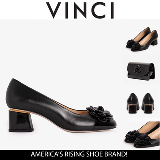 The Diva Black Leather Cap Toe Block Heel Pump Women Shoe - Glamourous Grace