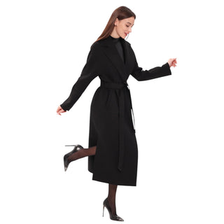 Cambridge Comfort Wraparound Wool Cashmere Coat in Black