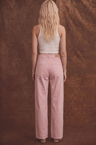 SERAFINA HIGH RISE PINK BARREL LEG JEANS