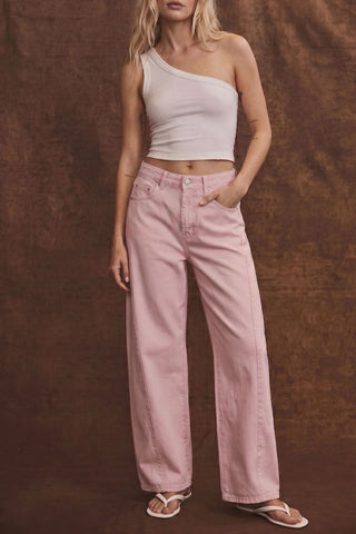 SERAFINA HIGH RISE PINK BARREL LEG JEANS