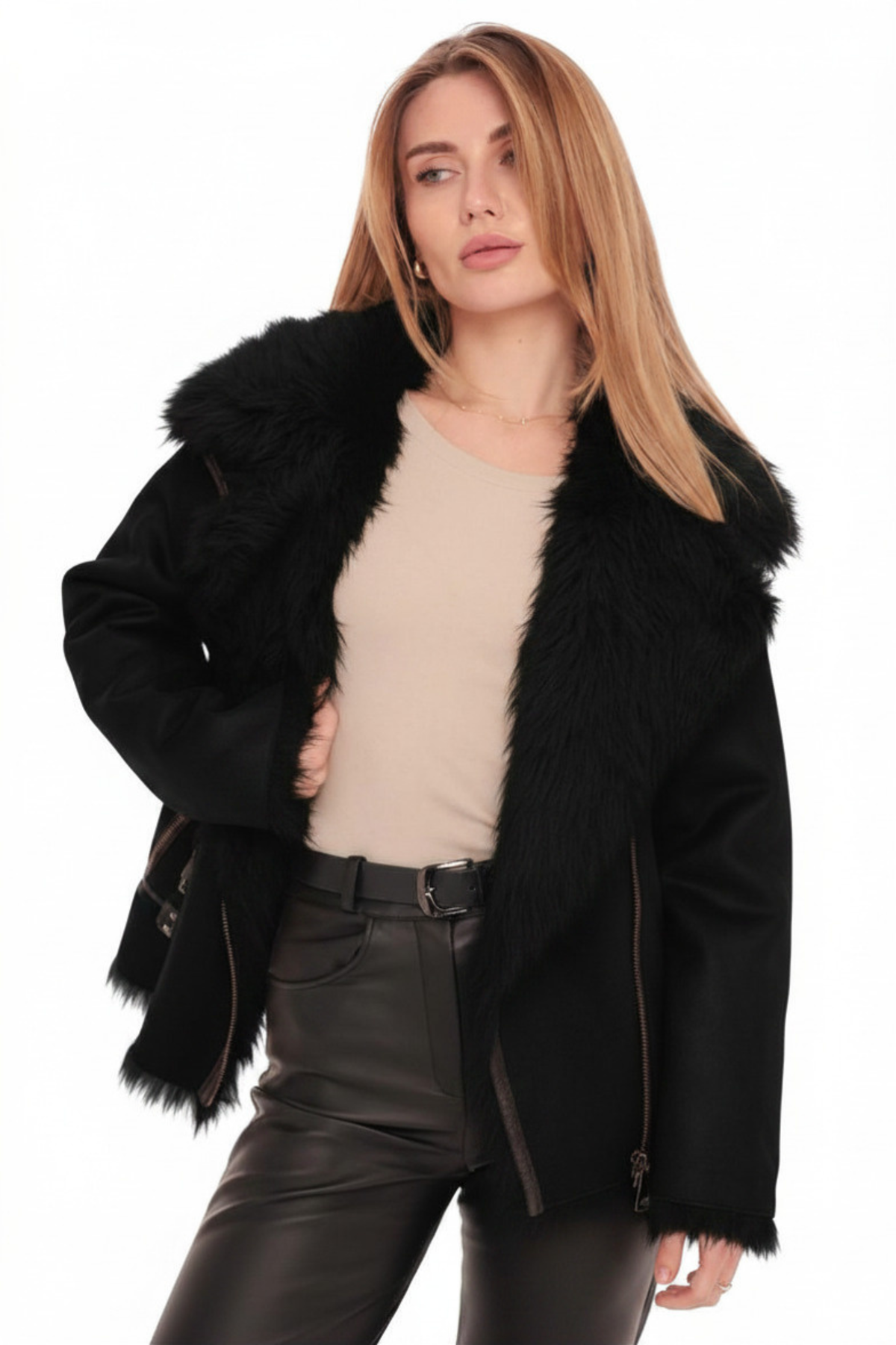 Estella Faux Fur Jacket in Black