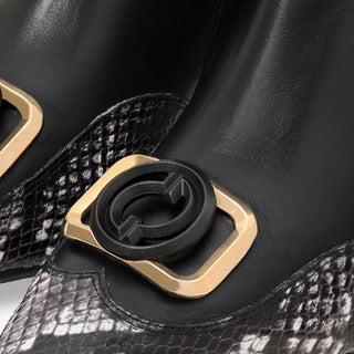 The Arezzo Black & White Leather Block Heel Women Boot