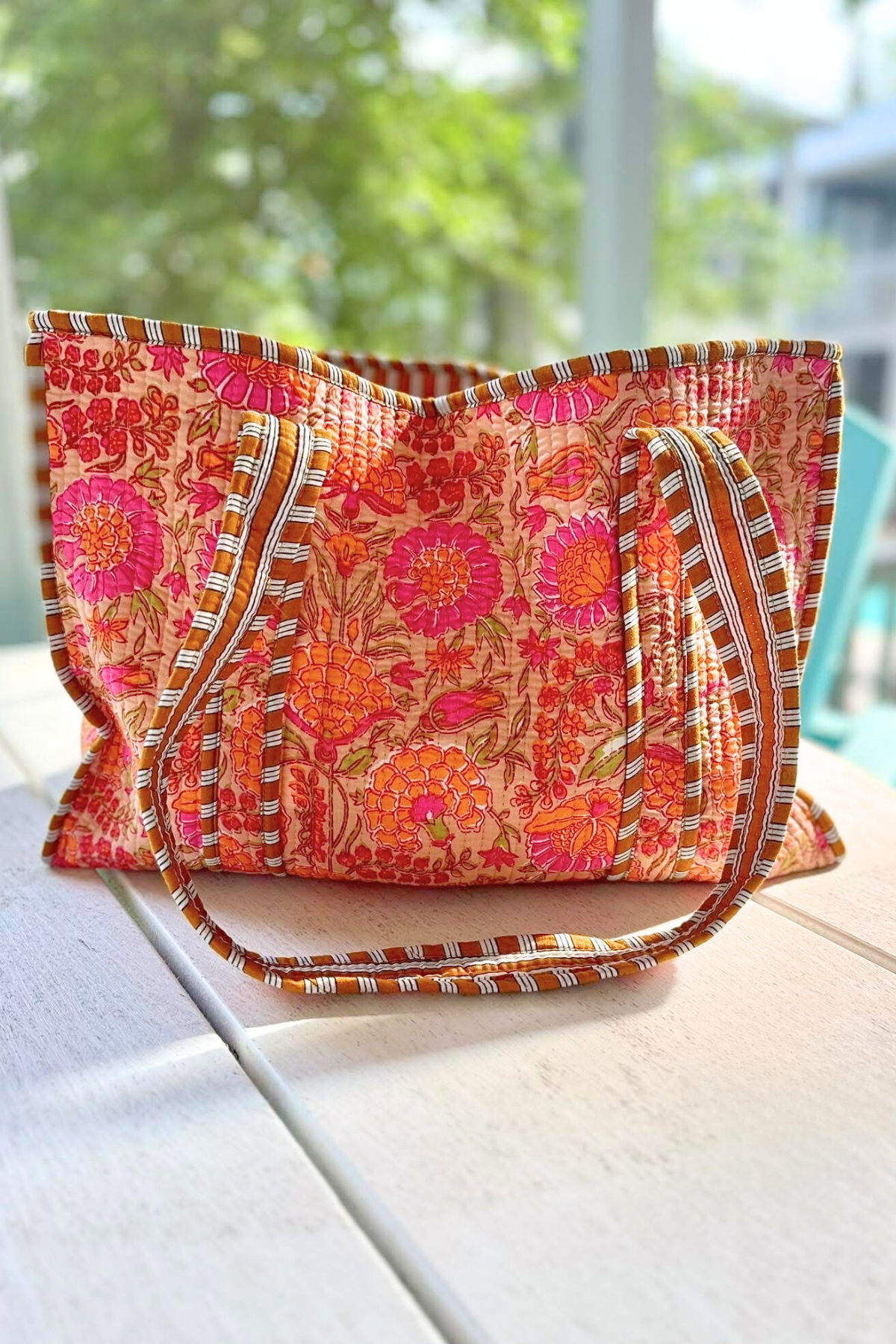 SC - Rue Orange Floral Patterned Tote Bag - Glamourous Grace