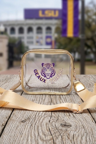 SC - ETA 7/30-8/13 Geaux Tigers Gold Clear Crossbody Bag - Glamourous Grace