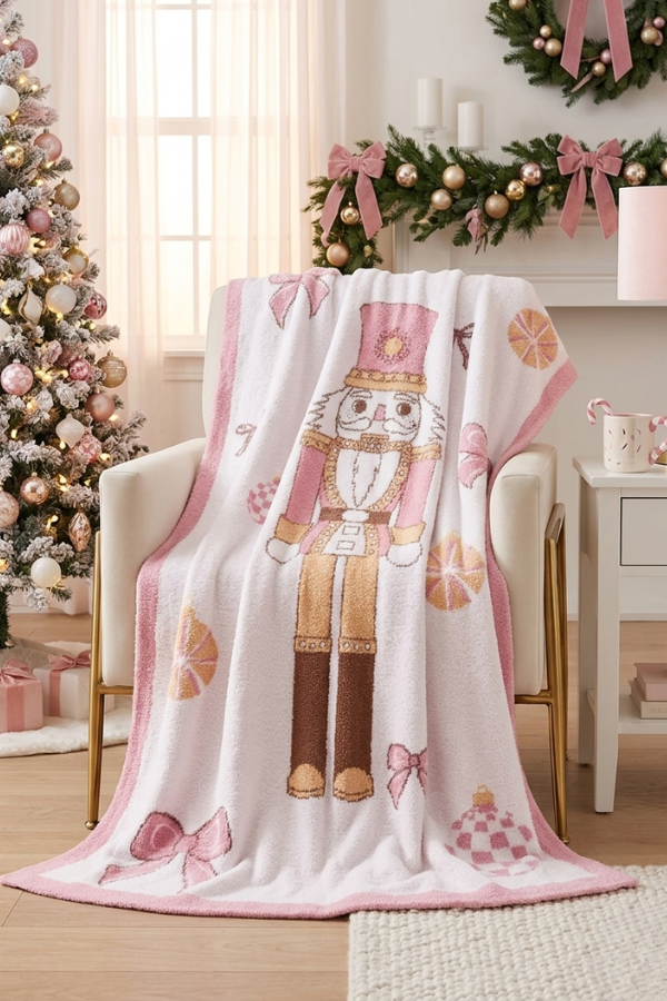 SC - ETA 9/30-10/14 Pink Nutcracker Bow Luxury Blanket - Glamourous Grace