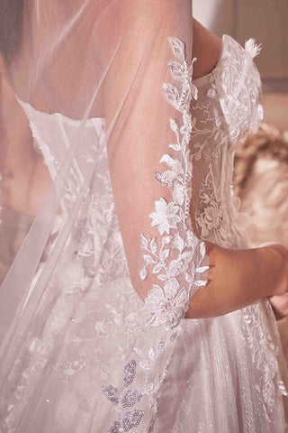 Beaded Floral Edge Chapel Veil