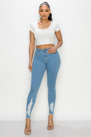 Cynthia - High Rise Shin Destruction Skinny