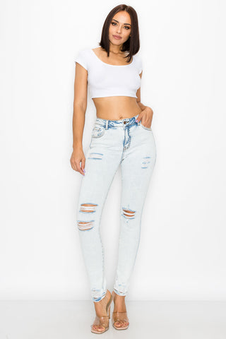 Brooklyn - Acid Wash High Rise Destructed Premium Skinny