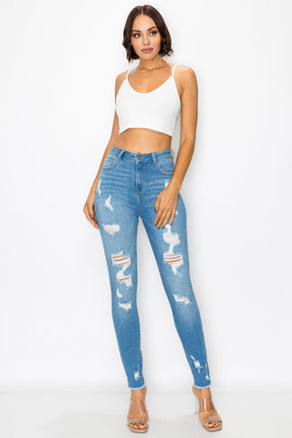 Megan - Super High Rise Destructed Fray Skinny