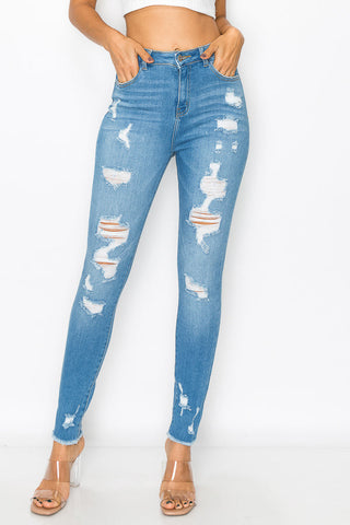 Megan - Super High Rise Destructed Fray Skinny