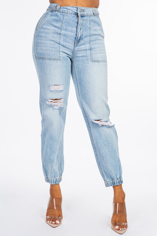 Kendall - High Rise Destructed Slant Pocket Joggers