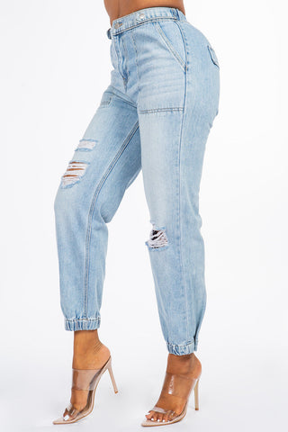 Kendall - High Rise Destructed Slant Pocket Joggers