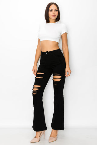 Monet - High Rise Black Destructed Flare