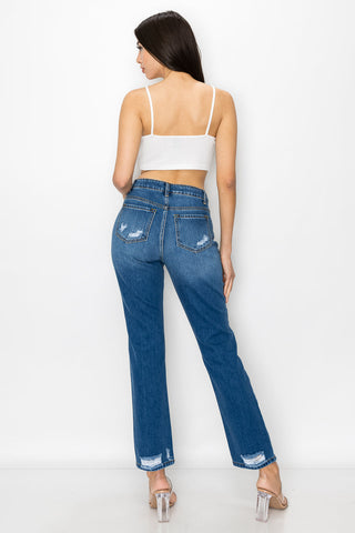 Kelsey - High Rise Patch Destroyed Straight Leg