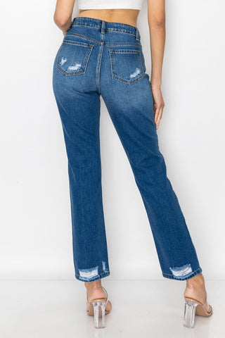 Kelsey - High Rise Patch Destroyed Straight Leg