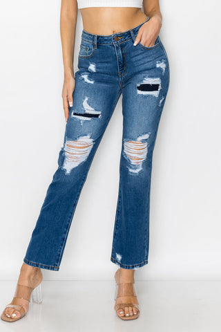 Kelsey - High Rise Patch Destroyed Straight Leg