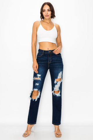 Eunice - Super High Rise Destructed Straight Leg