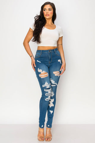 Julia - High Rise Destructed Patch Stretch Skinny