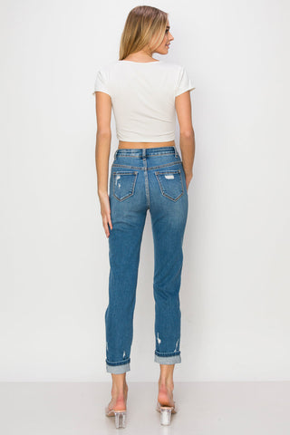 Quinn - High Rise Destructed Premium Mom Jeans