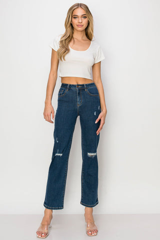 Valerie - High Rise Destructed Stretch Straight Leg