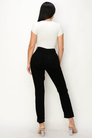 Anastasia - High Rise Destructed Black Relaxed Jeans
