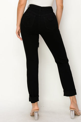 Anastasia - High Rise Destructed Black Relaxed Jeans
