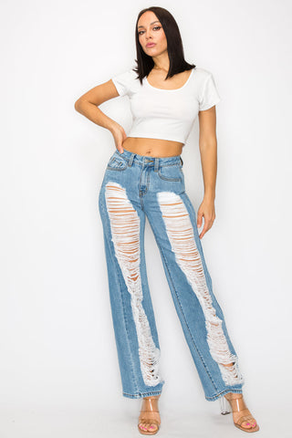Priscilla - Super Destructed High Rise 50/50 Straight Leg